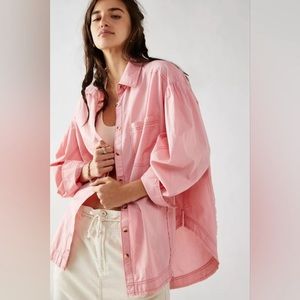 Free People Happy Hour Solid Poplin Top Shirt Size M